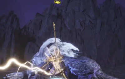 Aion 2 gameplay screenshot of a close combat strike with lightning and damage UI