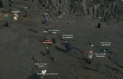 Aion 2 gameplay screenshot overlooking multiple players on cliff terrain