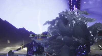 Aion 2 gameplay screenshot of a Nature Beastmaster boss encounter with purple effects